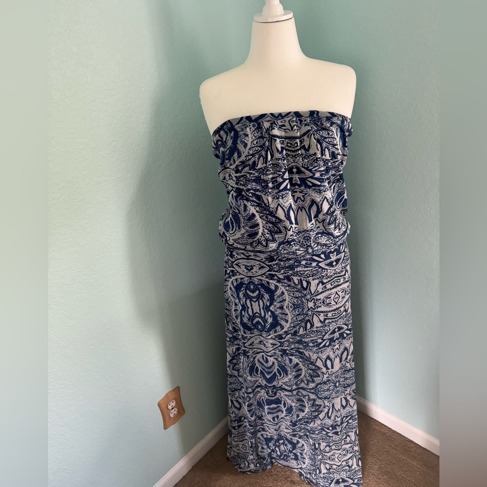 Strapless blouson maxi spring/ summer dress
